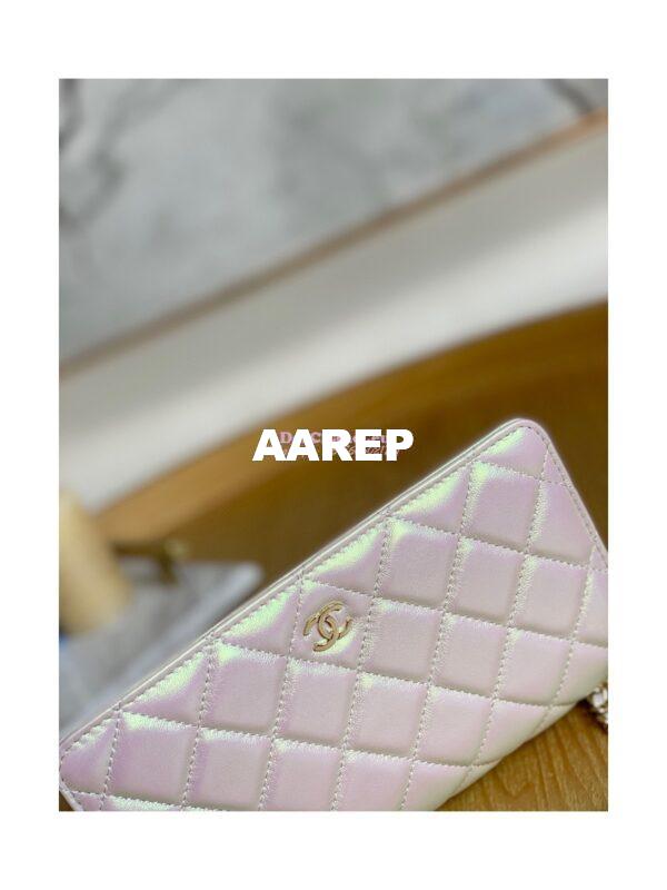 Replica Chanel Metallic Lambskin White New Magnetic Wallet On Chain WOC Bag AP0250 3