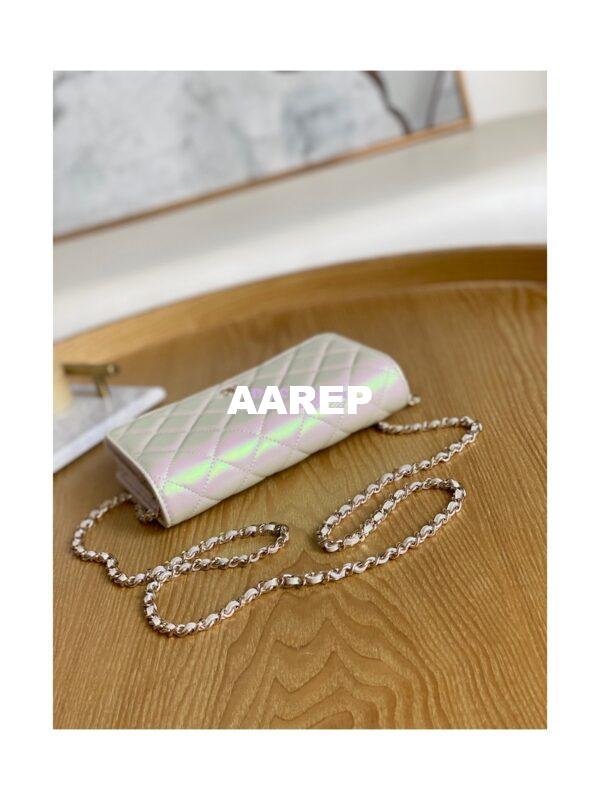 Replica Chanel Metallic Lambskin White New Magnetic Wallet On Chain WOC Bag AP0250 4