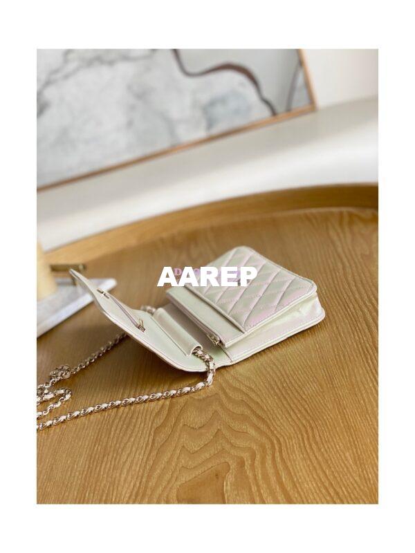 Replica Chanel Metallic Lambskin White New Magnetic Wallet On Chain WOC Bag AP0250 5