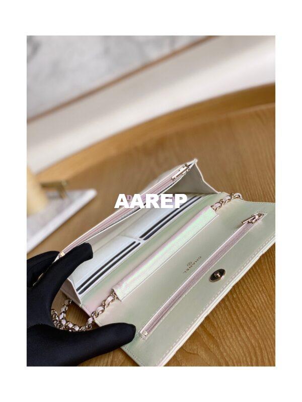 Replica Chanel Metallic Lambskin White New Magnetic Wallet On Chain WOC Bag AP0250 7