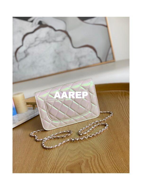 Replica Chanel Metallic Lambskin White New Magnetic Wallet On Chain WOC Bag AP0250 8