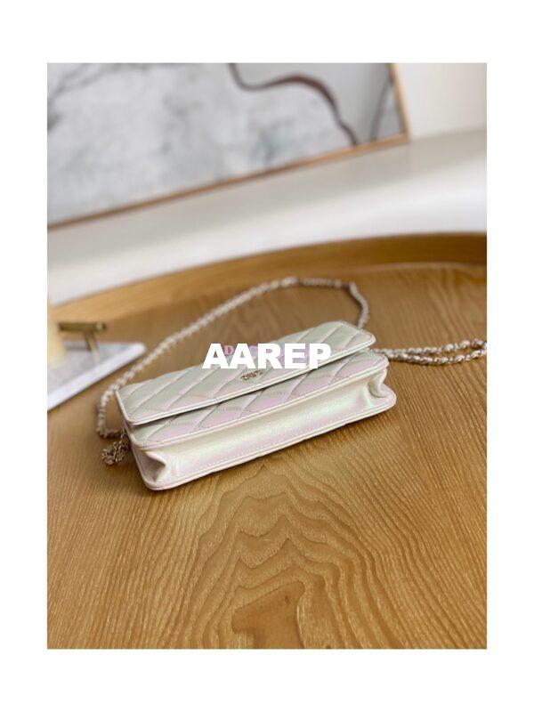 Replica Chanel Metallic Lambskin White New Magnetic Wallet On Chain WOC Bag AP0250 9