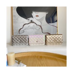Replica Chanel Metallic Lambskin Gold New Magnetic Wallet On Chain WOC Bag AP0250