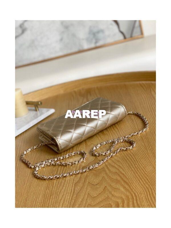 Replica Chanel Metallic Lambskin Gold New Magnetic Wallet On Chain WOC Bag AP0250 3