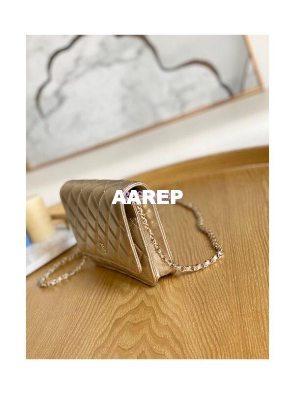 Replica Chanel Metallic Lambskin Gold New Magnetic Wallet On Chain WOC Bag AP0250 4
