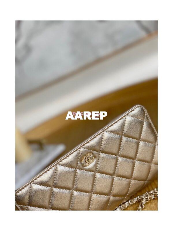 Replica Chanel Metallic Lambskin Gold New Magnetic Wallet On Chain WOC Bag AP0250 5