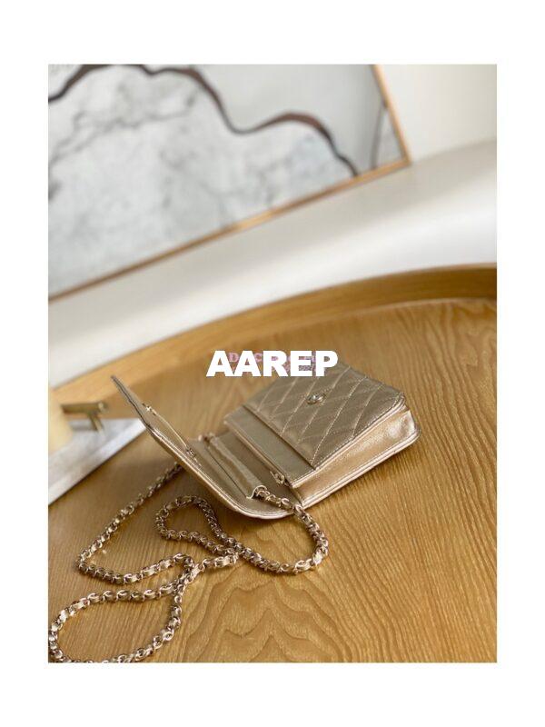 Replica Chanel Metallic Lambskin Gold New Magnetic Wallet On Chain WOC Bag AP0250 6