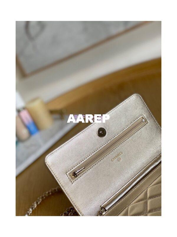 Replica Chanel Metallic Lambskin Gold New Magnetic Wallet On Chain WOC Bag AP0250 7