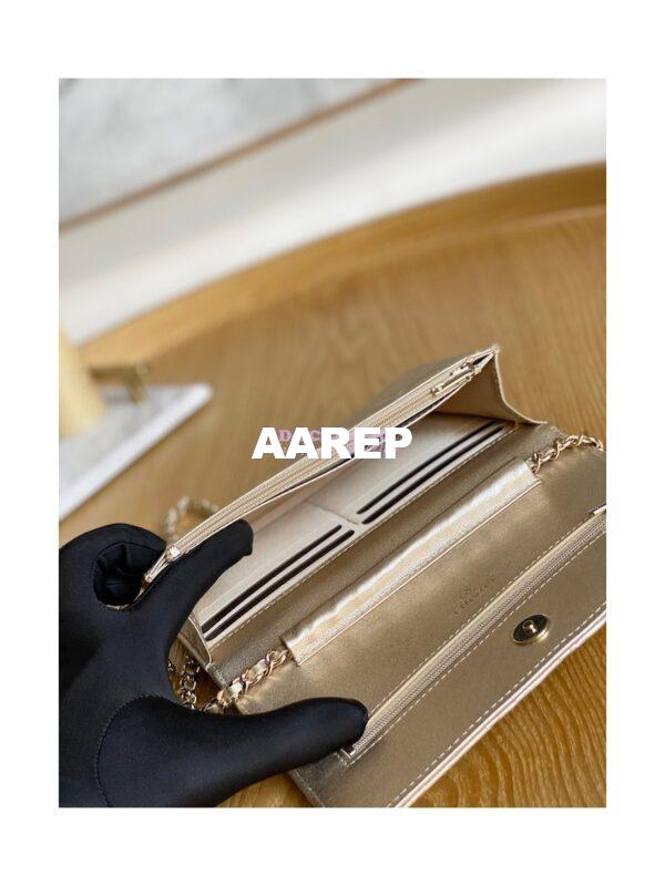 Replica Chanel Metallic Lambskin Gold New Magnetic Wallet On Chain WOC Bag AP0250 8
