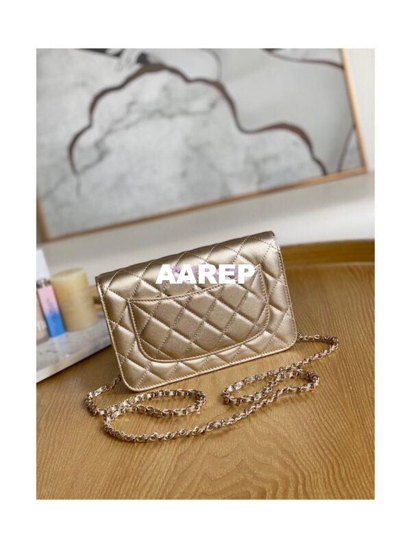 Replica Chanel Metallic Lambskin Gold New Magnetic Wallet On Chain WOC Bag AP0250 9