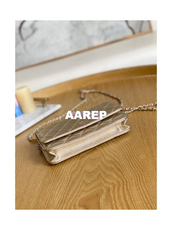 Replica Chanel Metallic Lambskin Gold New Magnetic Wallet On Chain WOC Bag AP0250 10