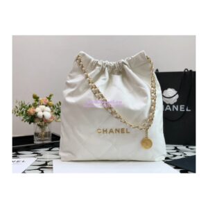 Replica Chanel 22 Large Handbag Shiny Calfskin AS3262 White