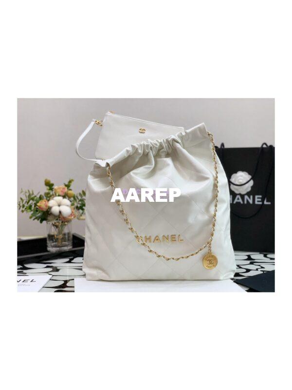 Replica Chanel 22 Large Handbag Shiny Calfskin AS3262 White 5