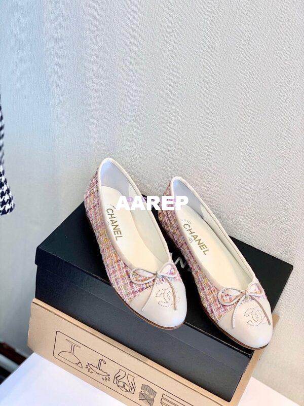 Replica Chanel Light Pink Tweed w Ivory Lambskin Cap Toe Ballerinas G02819 3