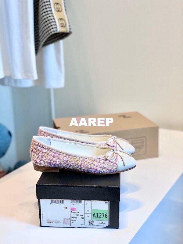 Replica Chanel Light Pink Tweed w Ivory Lambskin Cap Toe Ballerinas G02819 4