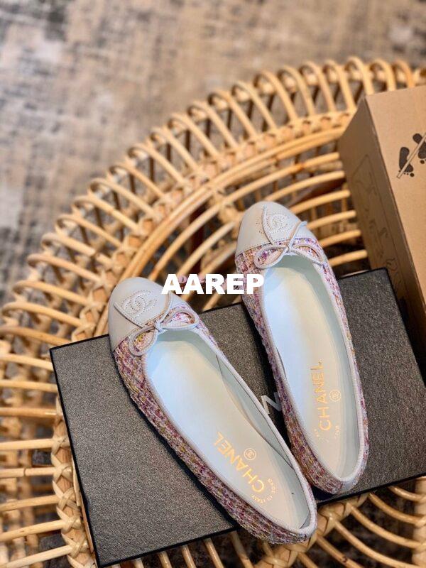 Replica Chanel Light Pink Tweed w Ivory Lambskin Cap Toe Ballerinas G02819 6