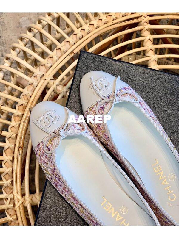 Replica Chanel Light Pink Tweed w Ivory Lambskin Cap Toe Ballerinas G02819 8