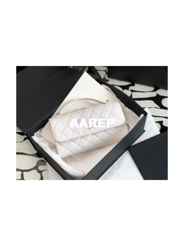 Replica Chanel Flap Phone Holder With Chain In Shiny Calfskin AP2875 White 3