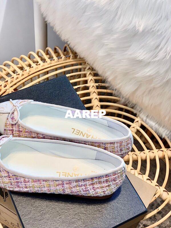 Replica Chanel Light Pink Tweed w Ivory Lambskin Cap Toe Ballerinas G02819 11