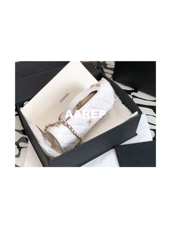 Replica Chanel Flap Phone Holder With Chain In Shiny Calfskin AP2875 White 5