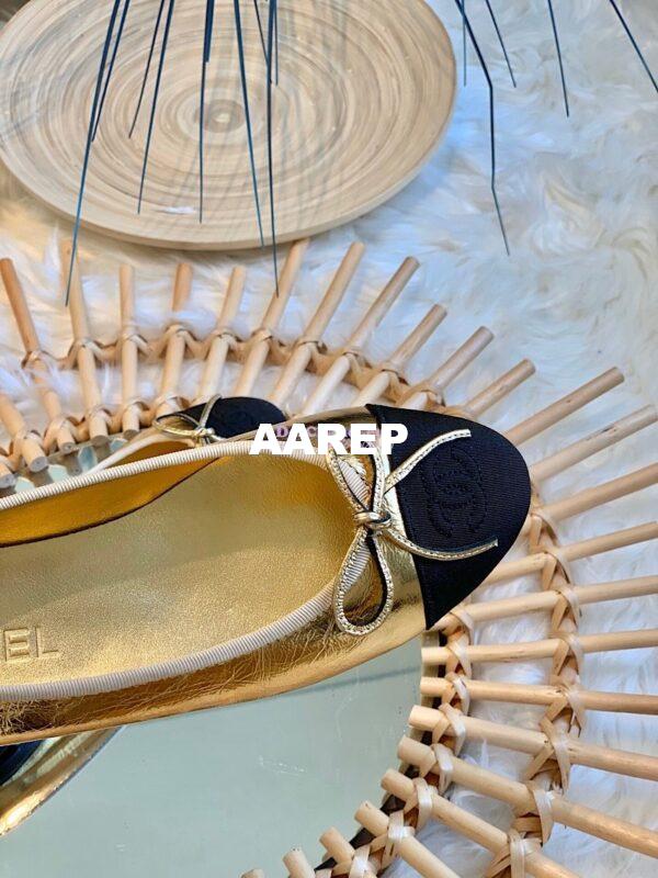 Replica Chanel Lambskin w Grossgrain Cap Toe Ballerinas G02819 Gold 8