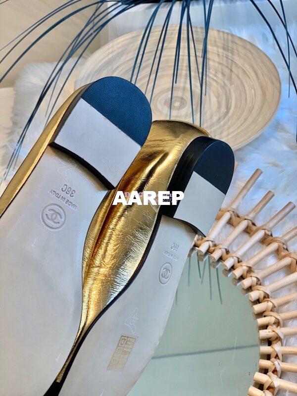 Replica Chanel Lambskin w Grossgrain Cap Toe Ballerinas G02819 Gold 10