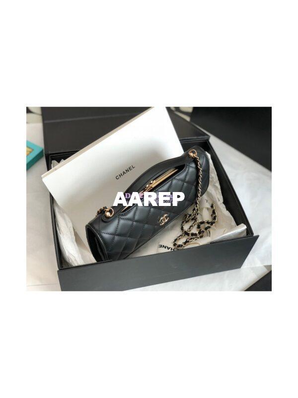 Replica Chanel Flap Phone Holder With Chain In Shiny Calfskin AP2875 Black 2