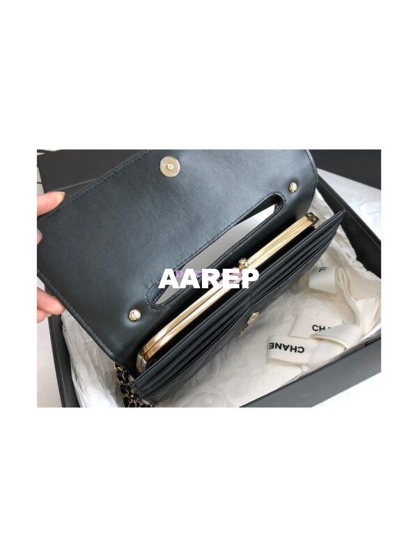 Replica Chanel Flap Phone Holder With Chain In Shiny Calfskin AP2875 Black 5
