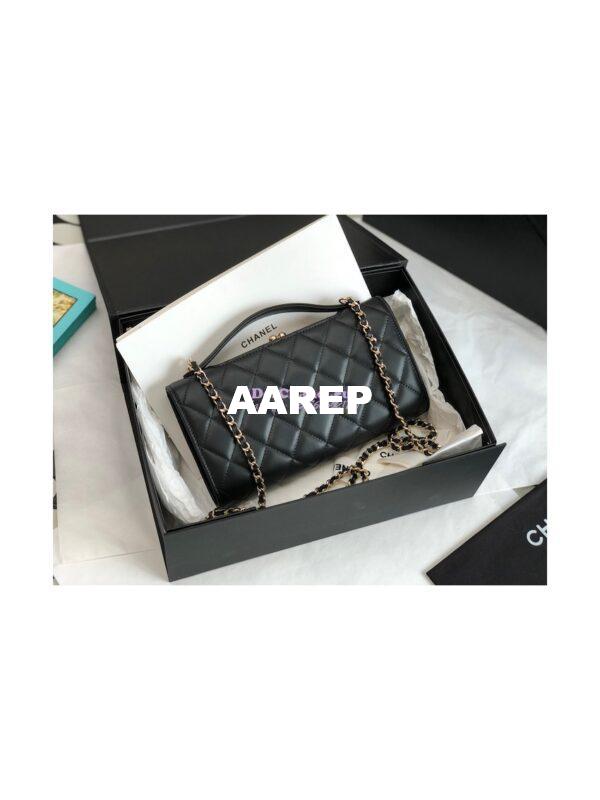 Replica Chanel Flap Phone Holder With Chain In Shiny Calfskin AP2875 Black 8