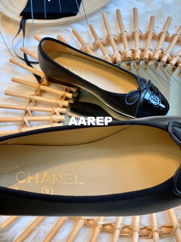 Replica Chanel Lambskin w Patent Cap Toe Ballerinas G02819 Black 7