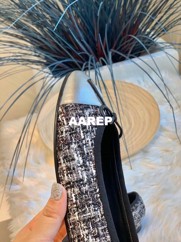 Replica Chanel Tweed w Metallic Lambskin Silver Cap Toe Ballerinas G02819 8