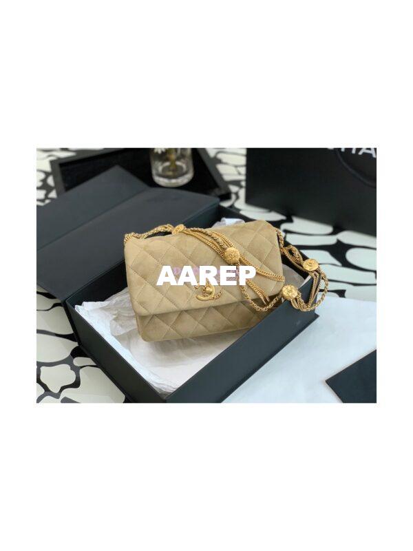 Replica Chanel Mini Flap Bag in Suede Goatskin AS3378 Beige 3