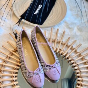 Replica Chanel Tweed w Lambskin Cap Toe Ballerinas G02819 Purple