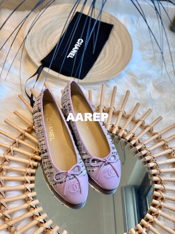 Replica Chanel Tweed w Lambskin Cap Toe Ballerinas G02819 Purple
