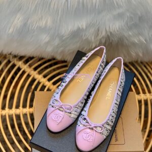 Replica Chanel Tweed w Lambskin Cap Toe Ballerinas G02819 Purple 2