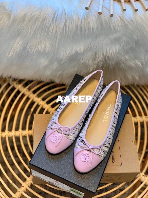 Replica Chanel Tweed w Lambskin Cap Toe Ballerinas G02819 Purple 2