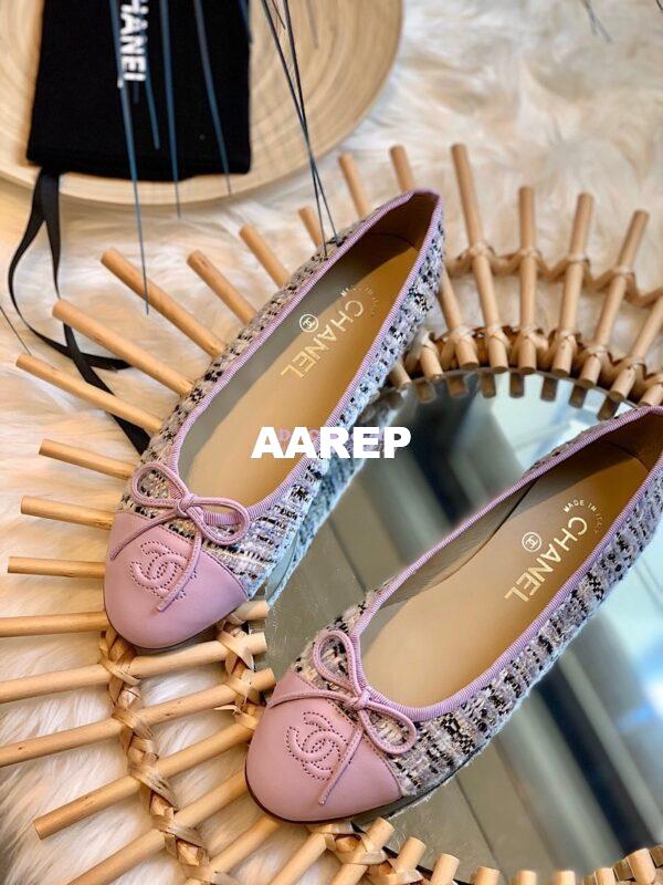 Replica Chanel Tweed w Lambskin Cap Toe Ballerinas G02819 Purple 3