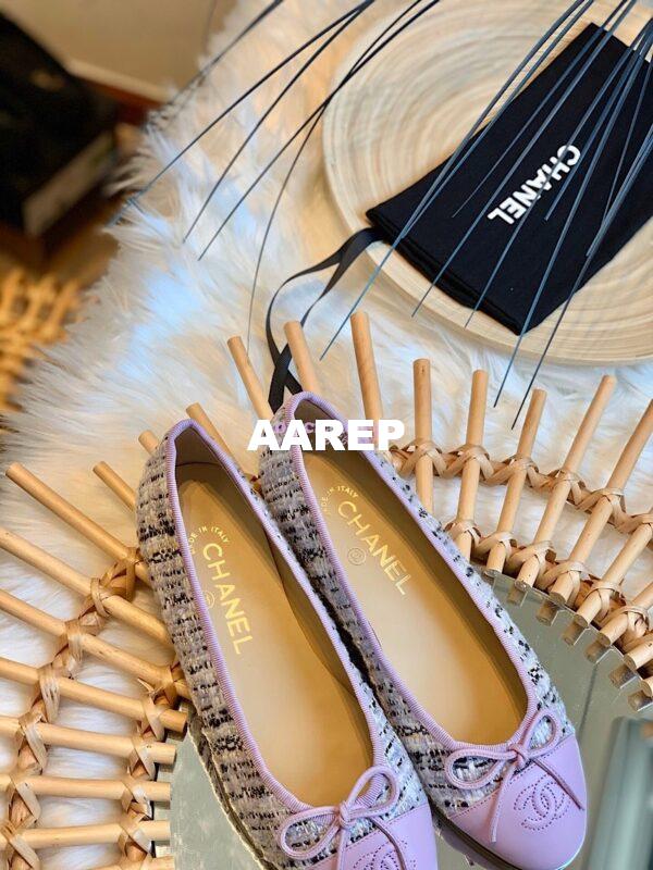 Replica Chanel Tweed w Lambskin Cap Toe Ballerinas G02819 Purple 7