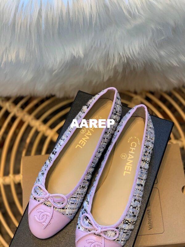 Replica Chanel Tweed w Lambskin Cap Toe Ballerinas G02819 Purple 8
