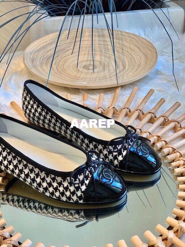 Replica Chanel Tweed w Patent Calkskin Cap Toe Ballerinas G02819 Houndstooth 5