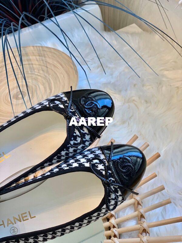 Replica Chanel Tweed w Patent Calkskin Cap Toe Ballerinas G02819 Houndstooth 7