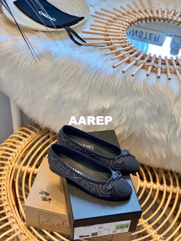 Replica Chanel Camellia Lambskin w Grossgrain Ballerinas G02819 DarkBlue 3