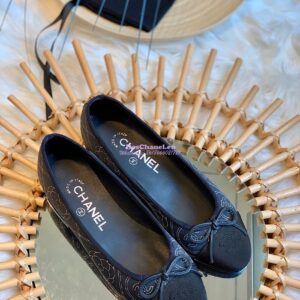 Replica Chanel Camellia Lambskin w Grossgrain Ballerinas G02819 DarkBlue 2