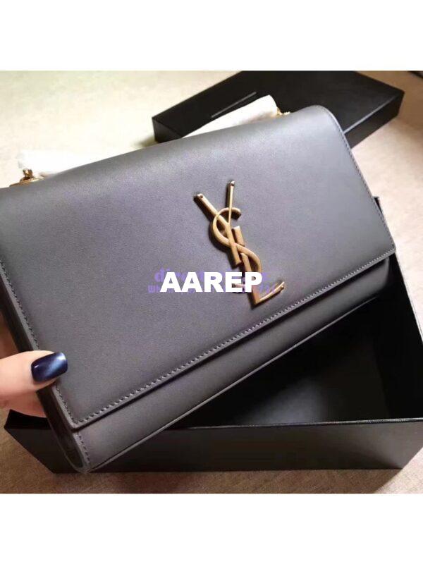 Replica YSL Classic Medium Monogram Saint Laurent Satchel In Grey Smooth Calfskin Leather 5