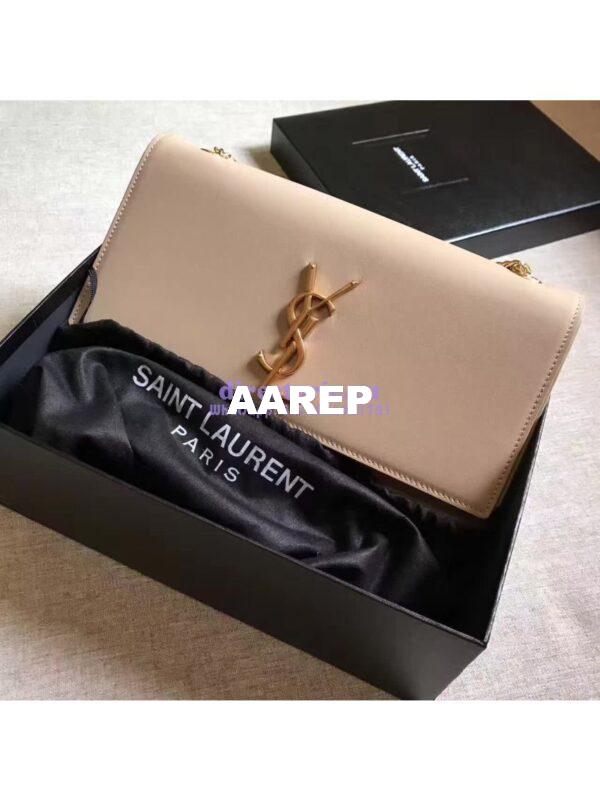 Replica YSL Classic Medium Monogram Saint Laurent Satchel In Beige Smooth Calfskin Leather 4