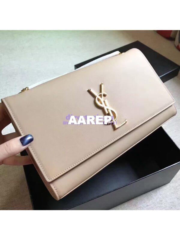 Replica YSL Classic Medium Monogram Saint Laurent Satchel In Beige Smooth Calfskin Leather 5