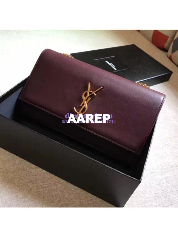 Replica YSL Classic Medium Monogram Saint Laurent Satchel In Wine Smooth Calfskin Leather 5