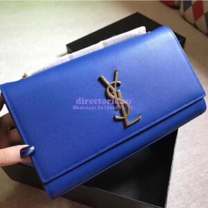 Replica YSL Classic Medium Monogram Saint Laurent Satchel In Blue Smooth Calfskin Leather 2