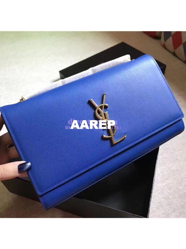 Replica YSL Classic Medium Monogram Saint Laurent Satchel In Blue Smooth Calfskin Leather 4
