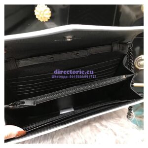 Replica YSL Monogram Saint Laurent Chain Wallet In Black And Dove White Grain De Poudre Textured Matelassé Leather 360452